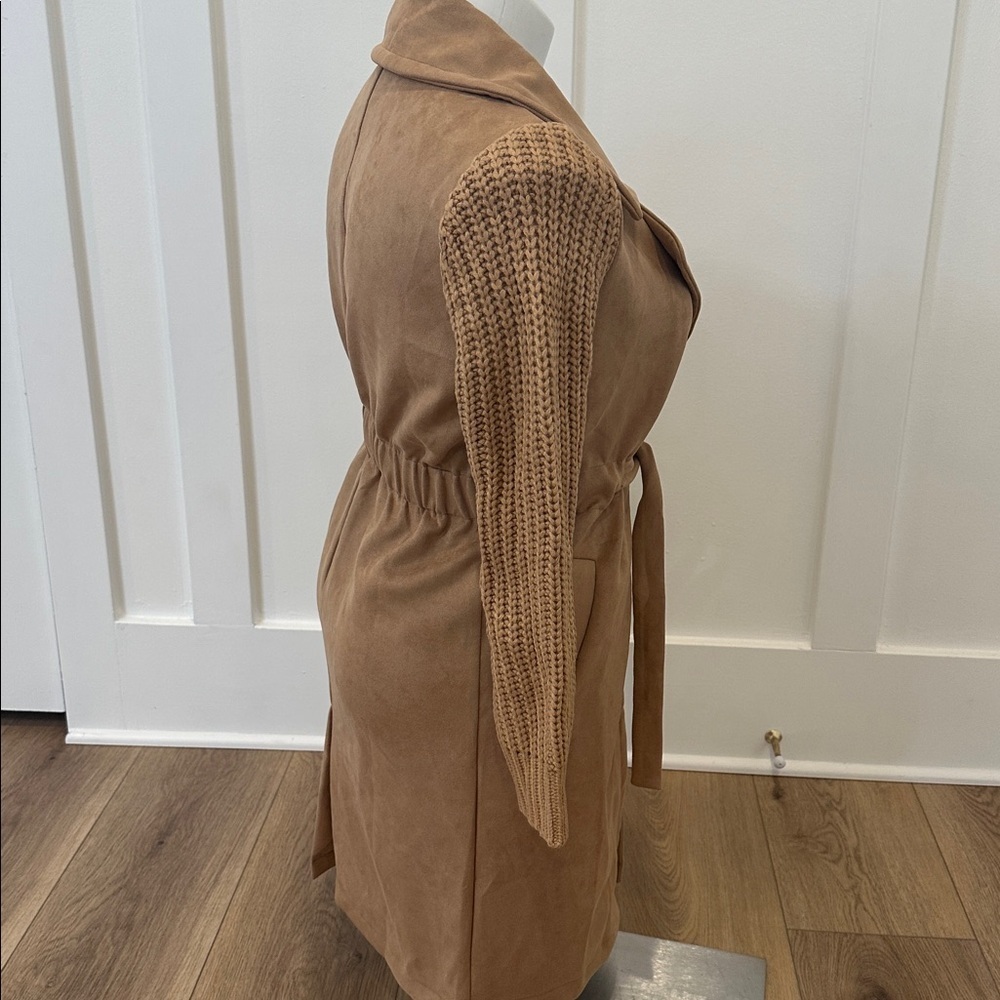 Sweet Rain Faux Suede Knit Arm Trench Coat Size S - Picture 3 of 6